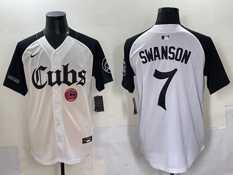 Men 2025 Chicago Cubs 7 Swanson white black Five generations Joint Name Nike MLB Jersey style 13